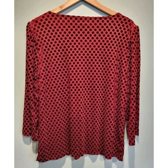 New Talbots Burgundy Burnout Velvet Polkadot 3/4 Sleeve Top Sz XL Cherry - Picture 4 of 7